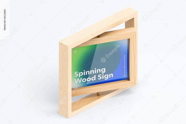 Spinning Wood Frame Sign Mockup, Isometric Right View Psd