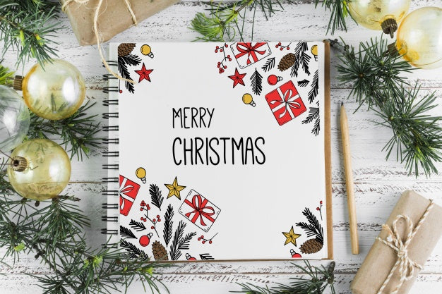Spiral Notebook Mockup With Christmas Concept Psd