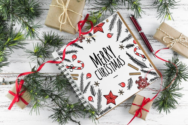 Spiral Notebook Mockup With Christmas Concept Psd