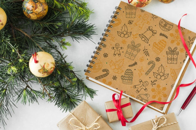 Spiral Notebook Mockup With Christmas Concept Psd
