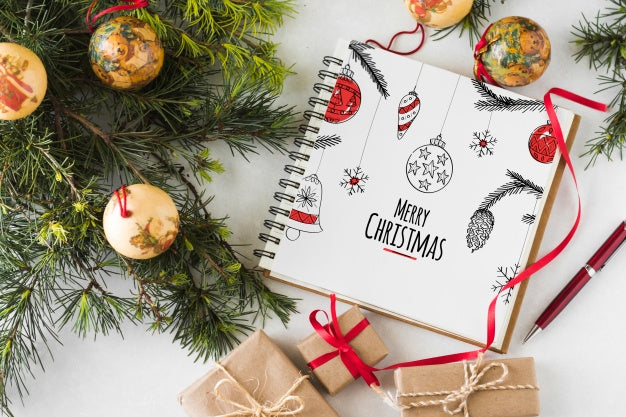 Spiral Notebook Mockup With Christmas Concept Psd