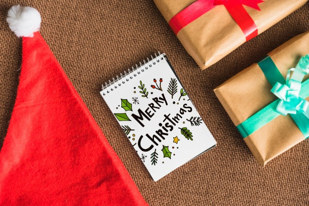 Spiral Notebook Mockup With Christmas Concept Psd