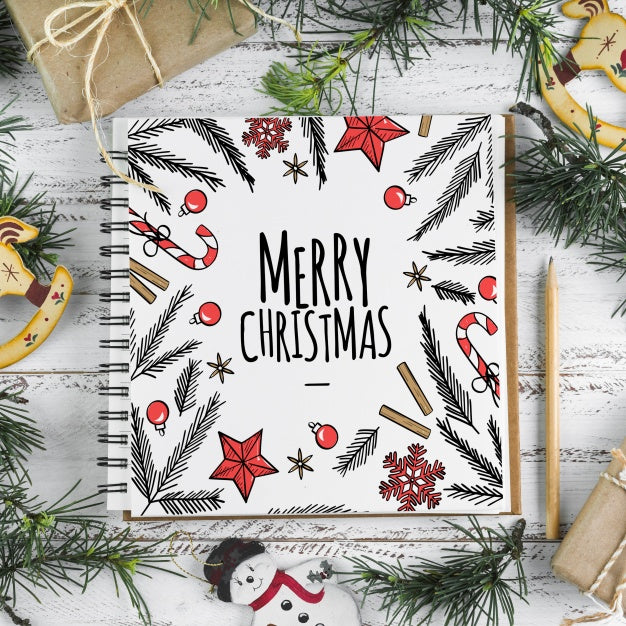 Spiral Notebook Mockup With Christmas Concept Psd