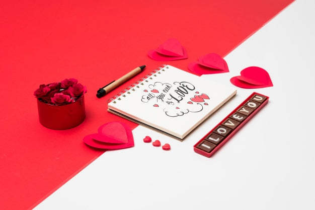 Spiral Notebook Mockup With Valentine Concept Psd