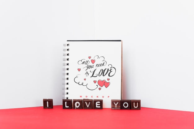 Spiral Notebook Mockup With Valentine Concept Psd