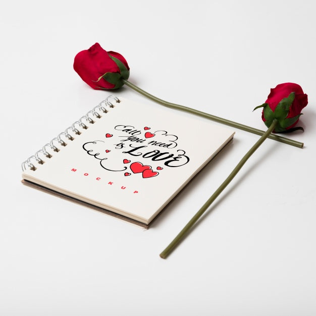 Spiral Notebook Mockup With Valentine Concept Psd