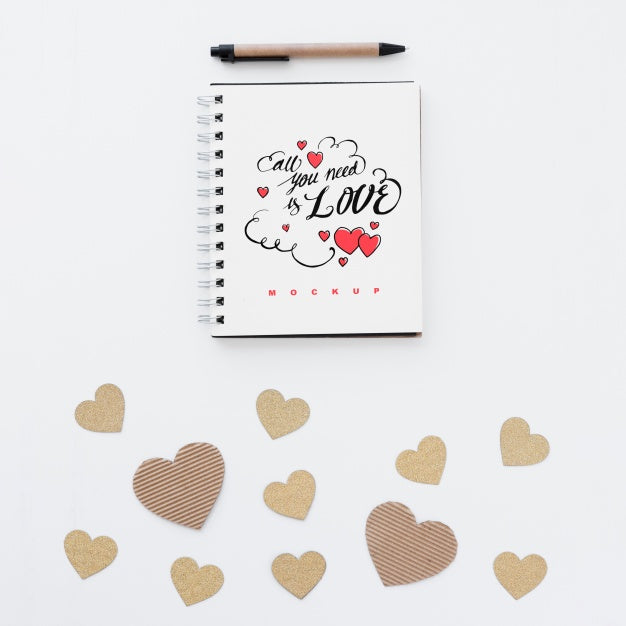 Spiral Notebook Mockup With Valentine Concept Psd