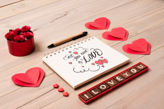 Spiral Notebook Mockup With Valentine Concept Psd