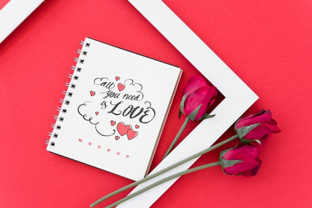 Spiral Notebook Mockup With Valentine Concept Psd