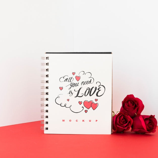 Spiral Notebook Mockup With Valentine Concept Psd