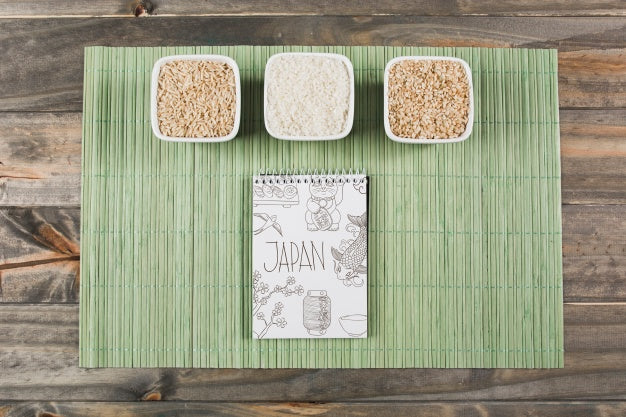 Spiral Notepad Mockup With Japanese Food Mockup Psd