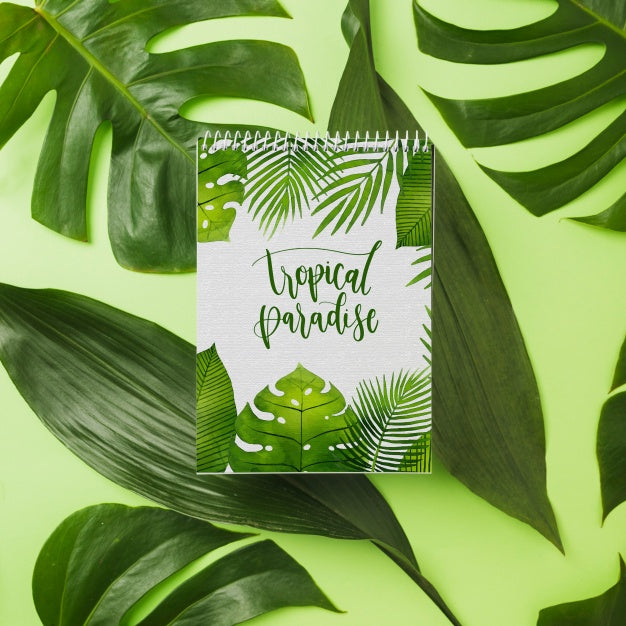 Spiral Notepad Mockup With Tropical Concept Psd