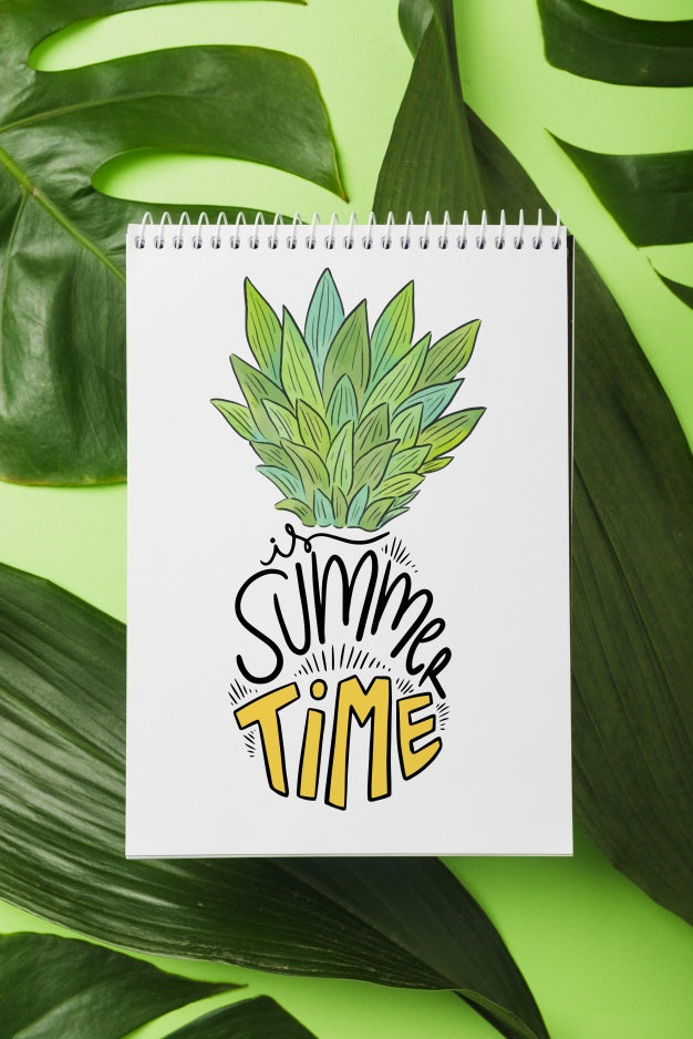 Spiral Notepad Mockup With Tropical Summer Concept Psd