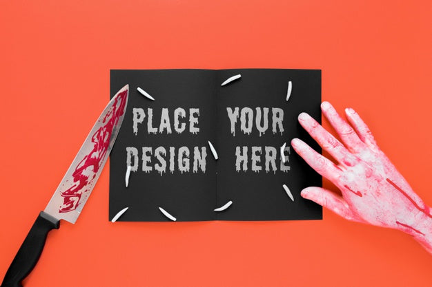 Spooky Arrangement With Bloody Knife Psd