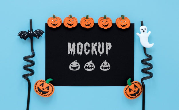 Spooky Arrangement With Straws Mock-Up Psd