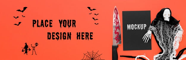 Spooky Halloween Arrangement With Knife Psd