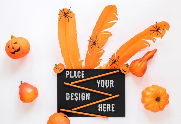 Spooky Mock-Up Design With Little Spiders Psd