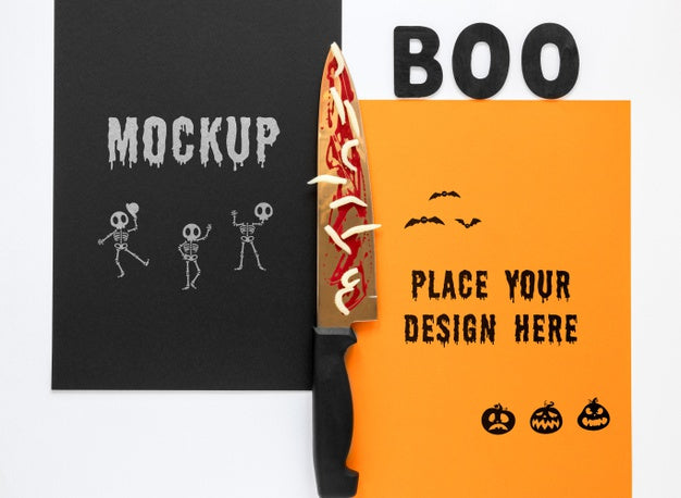 Spooky Mock-Up Design With Skeletons Psd