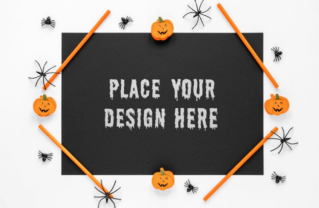 Spooky Mock-Up Design With Tarantulas Psd