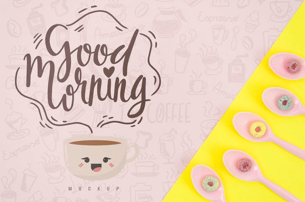 Spoons With Colorful Cereals And Good Morning Message Psd