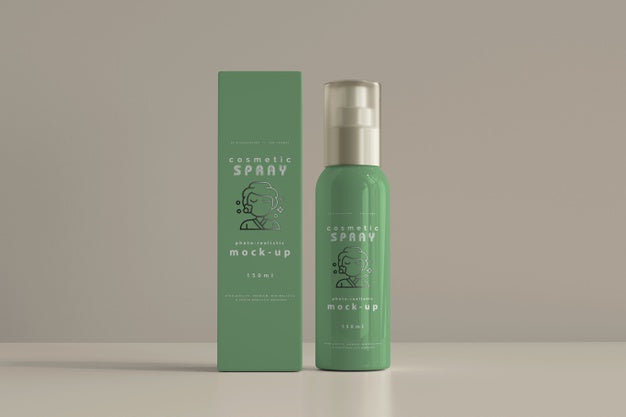 Spray Bottle With Box Mockup Psd