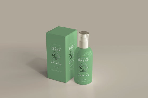 Spray Bottle With Box Mockup Psd
