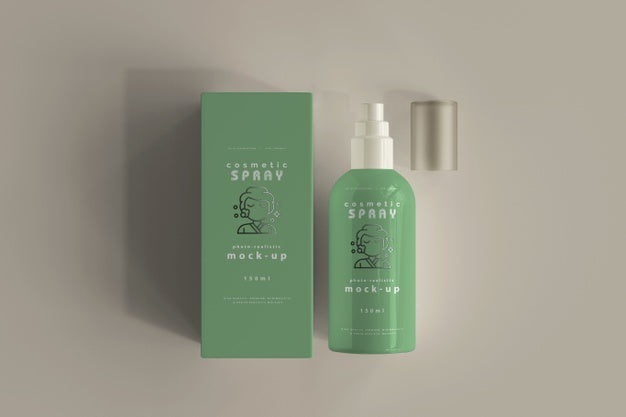 Spray Bottle With Box Mockup Psd