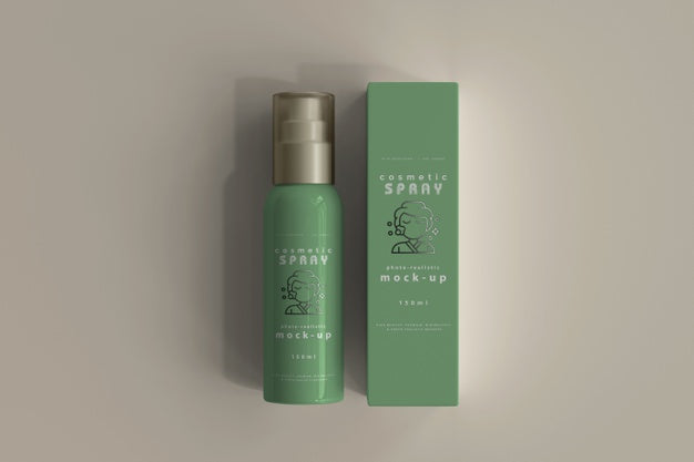 Spray Bottle With Box Mockup Psd