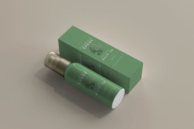 Spray Bottle With Box Mockup Psd