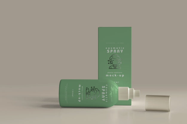 Spray Bottle With Box Mockup Psd
