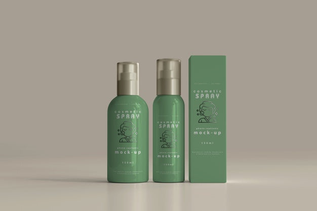 Spray Bottle With Box Mockup Psd