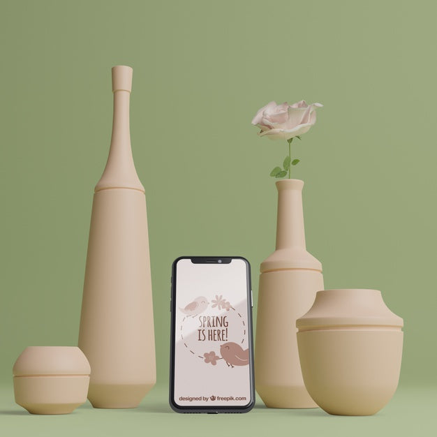 Spring 3D Decorations With Mobile Device Psd