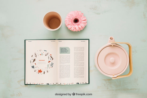 Spring Concept Mockup With Open Book And Coffee Psd