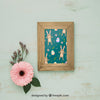 Spring Concept Mockup With Wooden Frame Psd