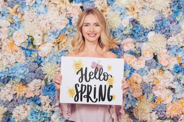 Spring Concept With Woman Holding Paper Mockup Psd
