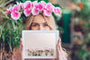 Spring Concept With Woman Holding Tablet Mockup Psd