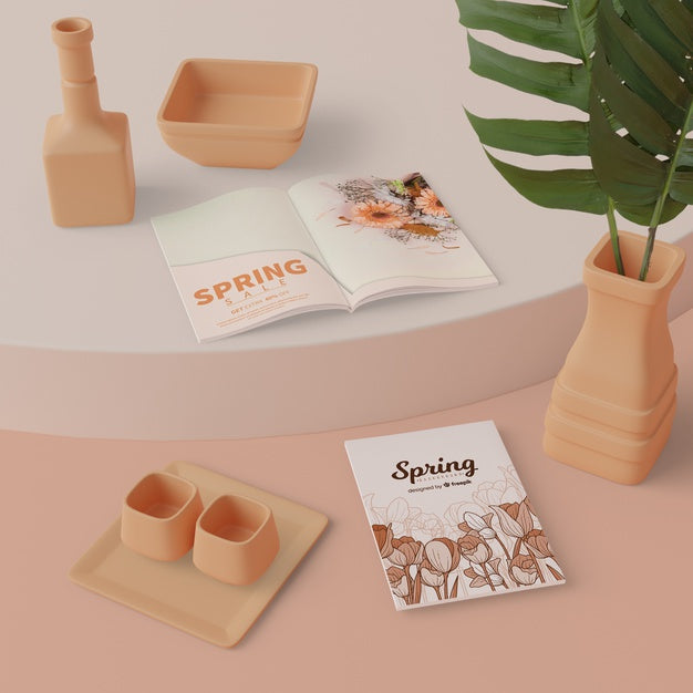 Spring Decorations With Card On Table Mock Up Psd