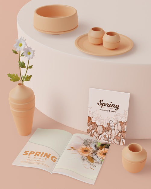 Spring Decorations With Card On Table With Mock-Up Psd
