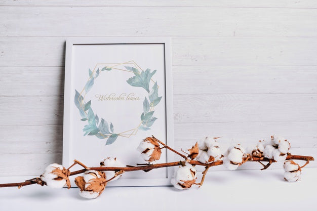 Spring Frame Mockup With Natural Cotton Element Psd