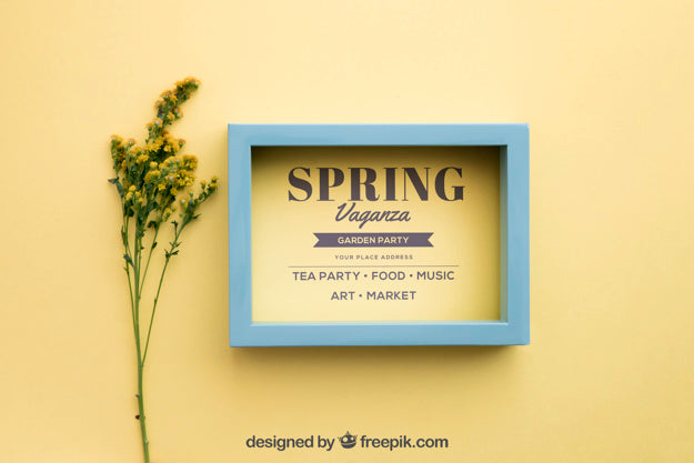 Spring Mock Up With Frame Next To Wildflowers Psd