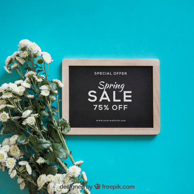 Spring Mock Up With Slate And Wildflowers Psd