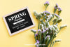 Spring Mock Up With Slate Next To Flowers Psd