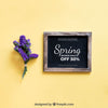 Spring Mock Up With Slate Next To Purple Flower Psd