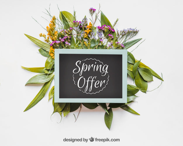 Spring Mockup With Blue Frame Psd