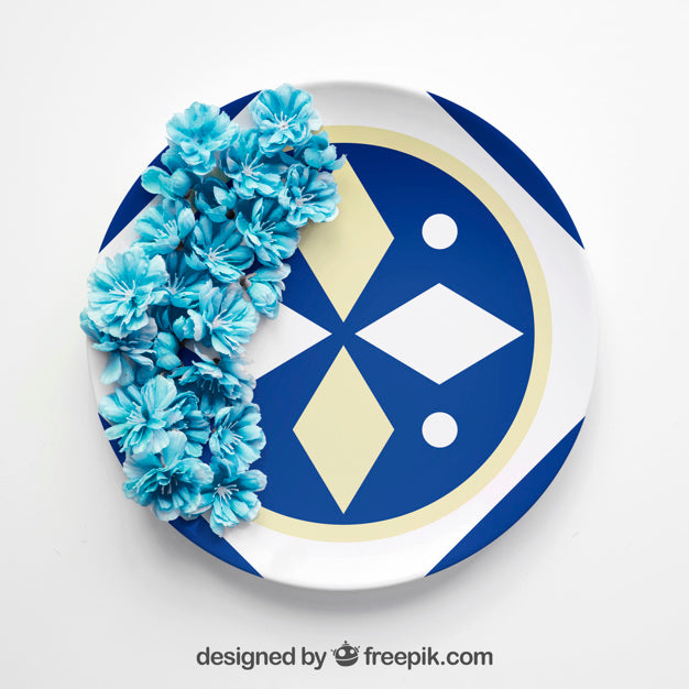Spring Mockup With Blue Plate Psd