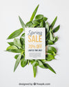 Spring Mockup With Card And Leaves Psd