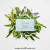 Spring Mockup With Card On Leaves Psd