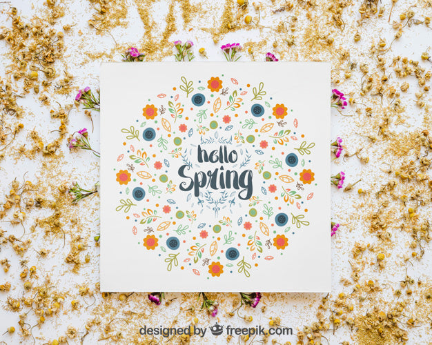 Spring Mockup With Card Psd
