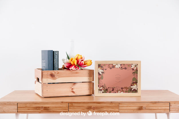 Spring Mockup With Frame An Box Psd