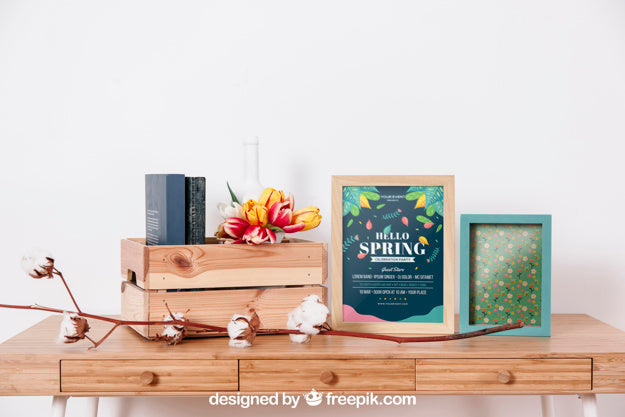 Spring Mockup With Frames And Box Psd